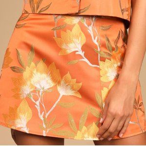 Bloom and Blossom Burnt Orange Floral Jacquard Mini Skirt